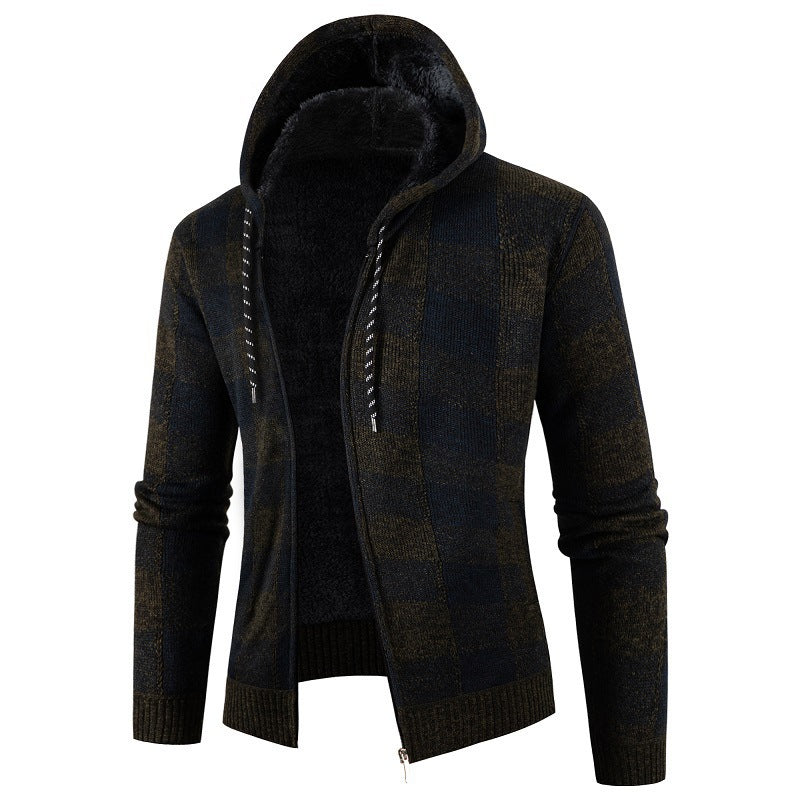 Herren Fleece-Kapuzenjacke mit Karomuster und weichem Innenfutter R&B