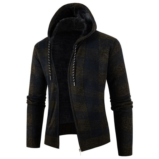 Herren Fleece-Kapuzenjacke mit Karomuster und weichem Innenfutter R&B