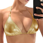 Damen Triangel-Bikini-Oberteil aus glänzendem Material mit verstellbaren Trägern und raffiniertem Design R&B