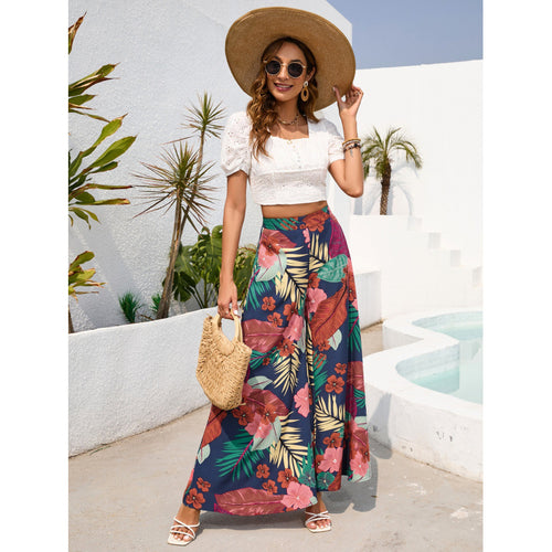 Damen Maxirock mit floralem Print und fließendem Stoff R&B