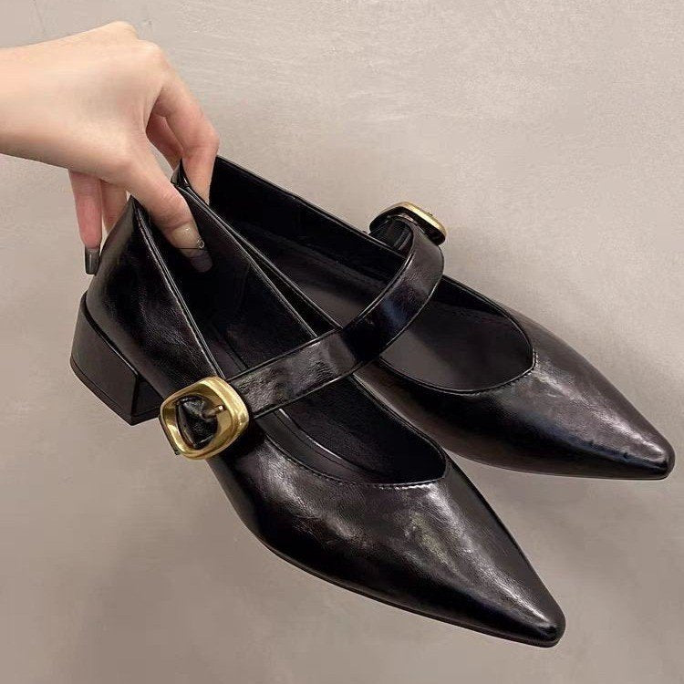 Damen elegante Ballerinas mit dekorativem Riemchen und goldener Schnalle R&B