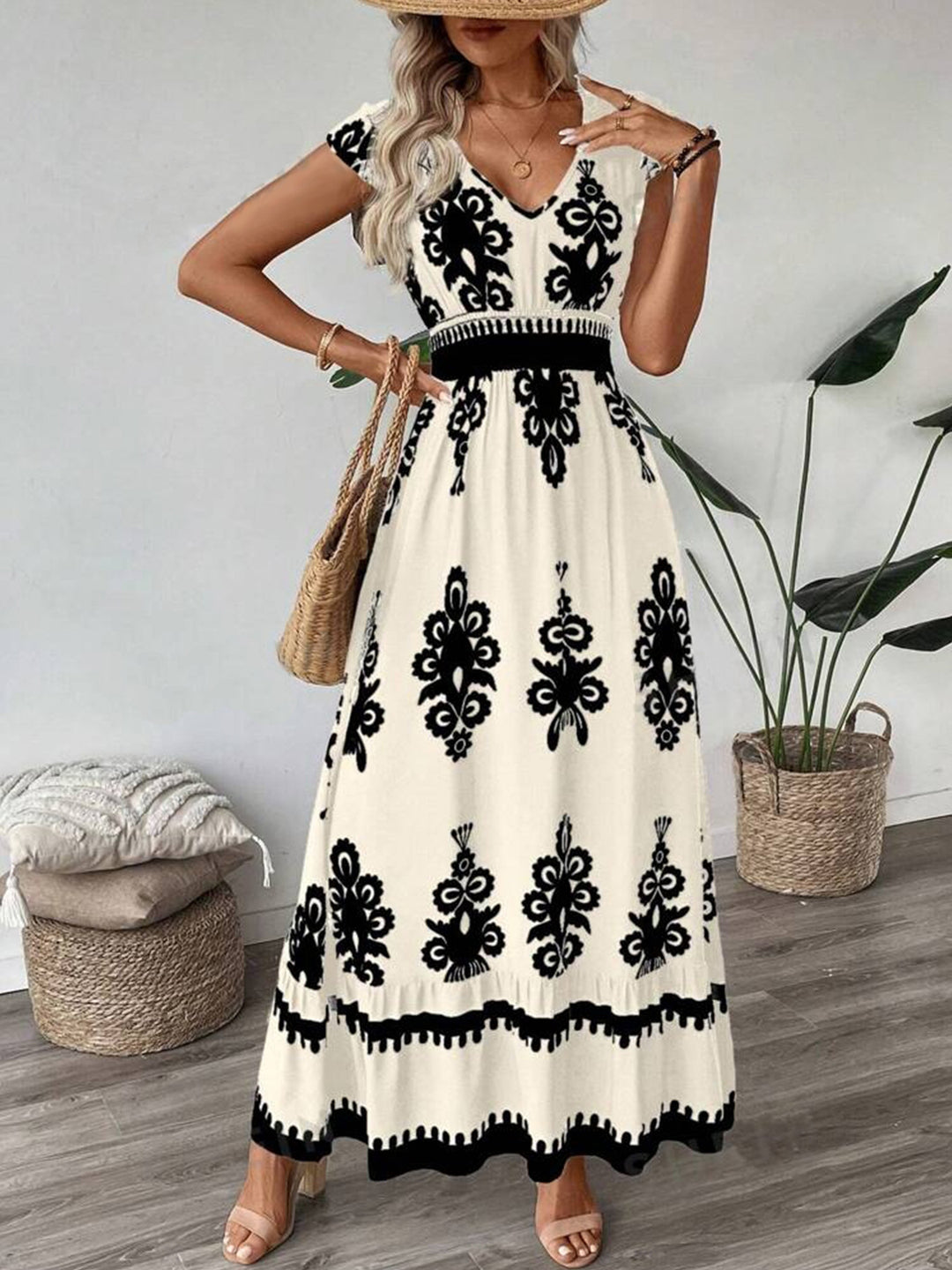 Damen Elegantes Maxikleid mit faszinierendem Musterdruck R&B