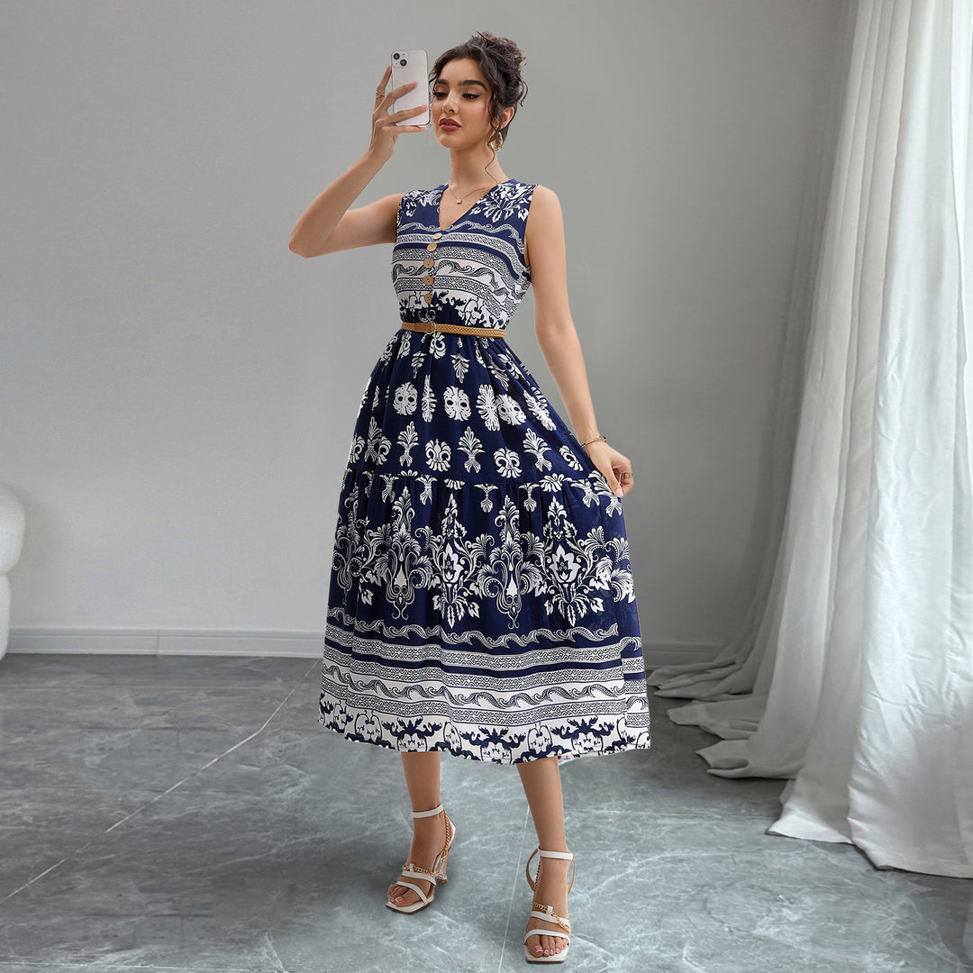 Damen Midi-Kleid mit Knopfleiste und traumhaftem Muster R&B