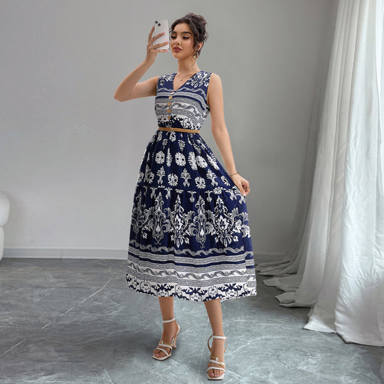 Damen Midi-Kleid mit Knopfleiste und traumhaftem Muster R&B