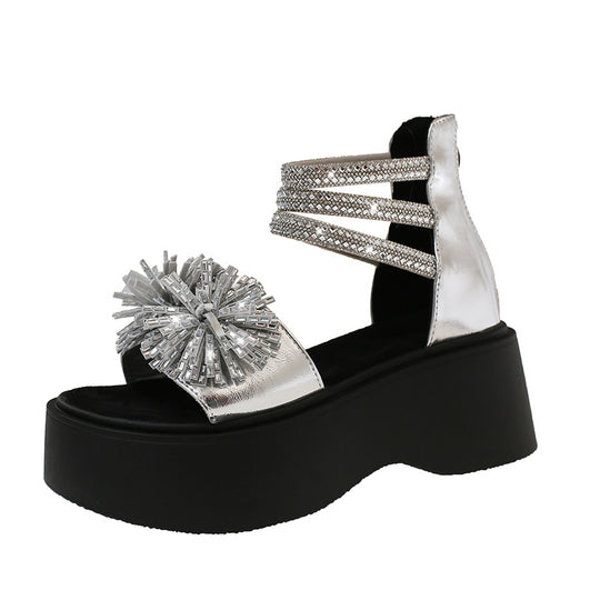 Damen Glamouröse Plateau-Sandaletten mit funkelndem Dekor und Riemen-Design R&B