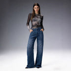 Damen Weite Denim-Hose mit asymmetrischen Nähten