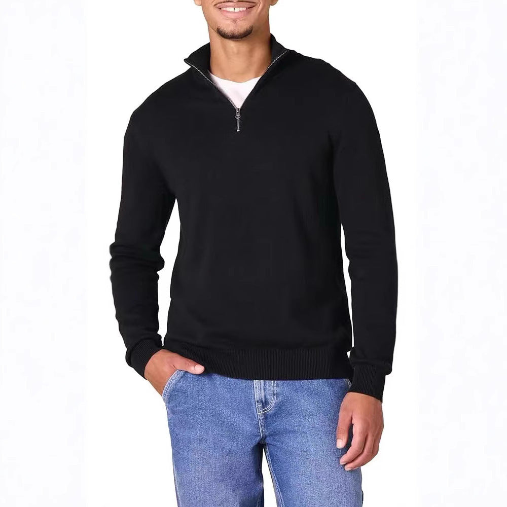 Herren Strickpullover mit hohem Kragen und halbem Reißverschluss R&B