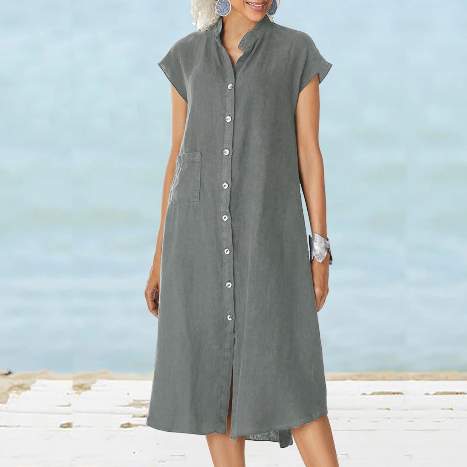 Damen Hemdblusenkleid mit funktionalen Taschen und luftiger Passform R&B