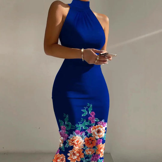 Damen Figurschmeichelndes Maxikleid mit hochgeschlossenem Ausschnitt und modernem Streifenmuster R&B