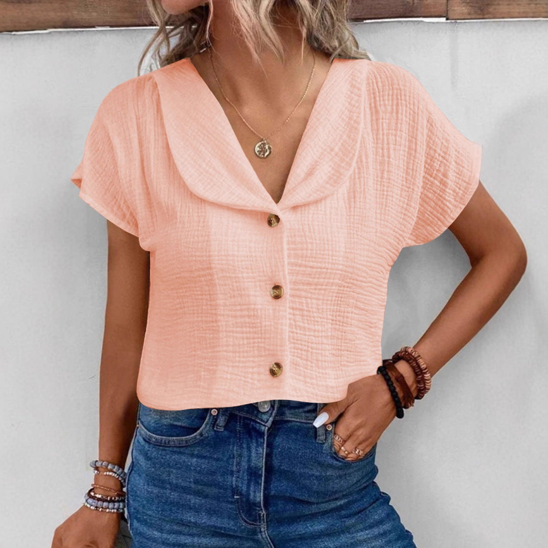 Damen Blusenshirt mit stilvollem Schalkragen und dekorativen Knopfdetails R&B