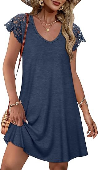 Damen Sommerkleid mit eleganten Spitzenärmeln und floralem Muster R&B