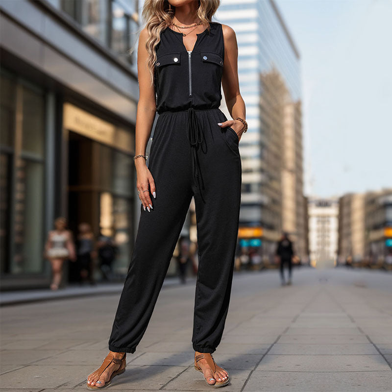 Damen Sportlicher Overall mit Reißverschluss und seitlichen Taschen R&B