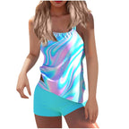 Damen Tankini-Set mit modischem Wasserfarben-Muster und integrierten Shorts R&B