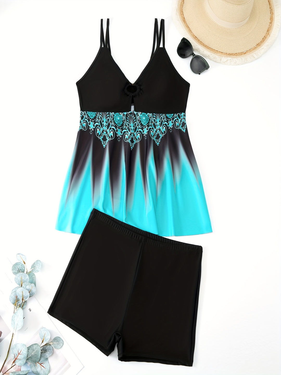Damen Badeanzug-Set mit elegantem Muster und bequemen Shorts R&B
