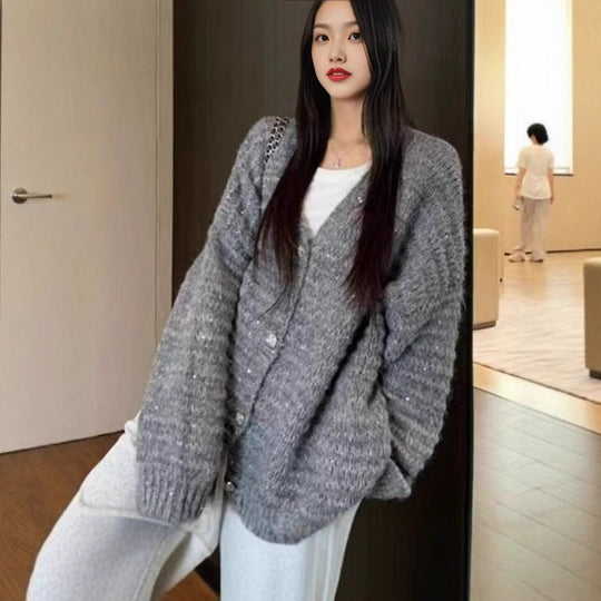 Damen Strickjacke mit voluminösen Ärmeln und einzigartiger Maschenstruktur R&B