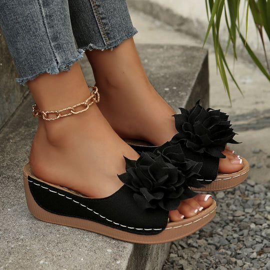 Damen Komfortable Slides mit dekorativem Blumen-Design R&B
