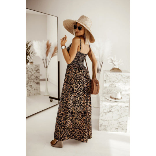 Damen Sleek Leopardenmuster Maxi Kleid R&B