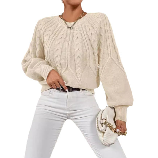 Damen Strickpullover mit Zopfmuster und weitem Schnitt R&B
