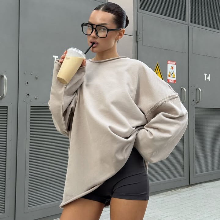Damen stylischer Oversized Pullover mit modischen Ärmeldetails R&B