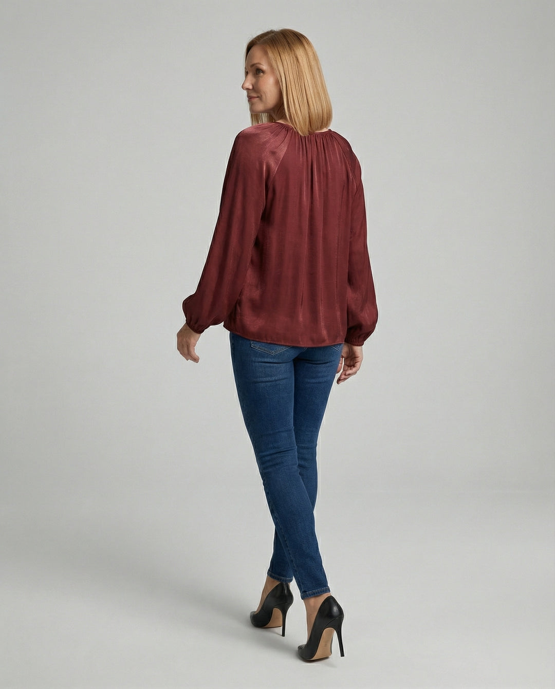 Damen Bluse Satin Ballonärmel