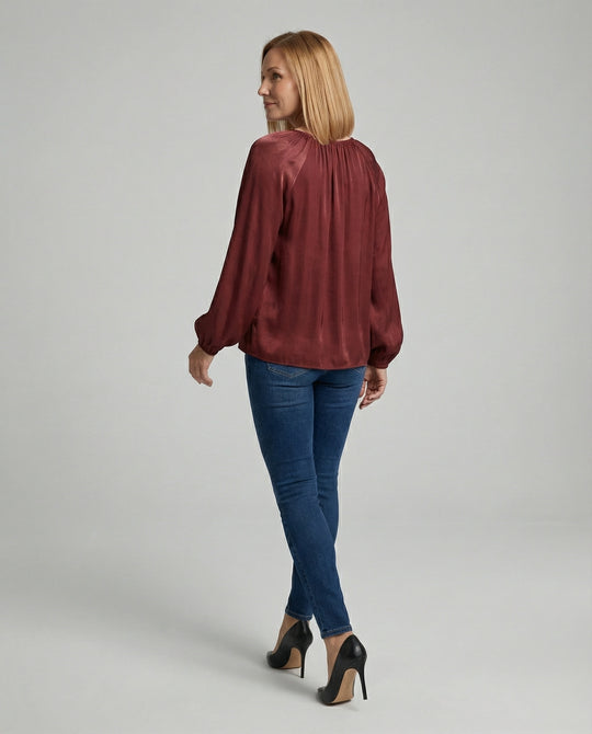 Damen Bluse Satin Ballonärmel