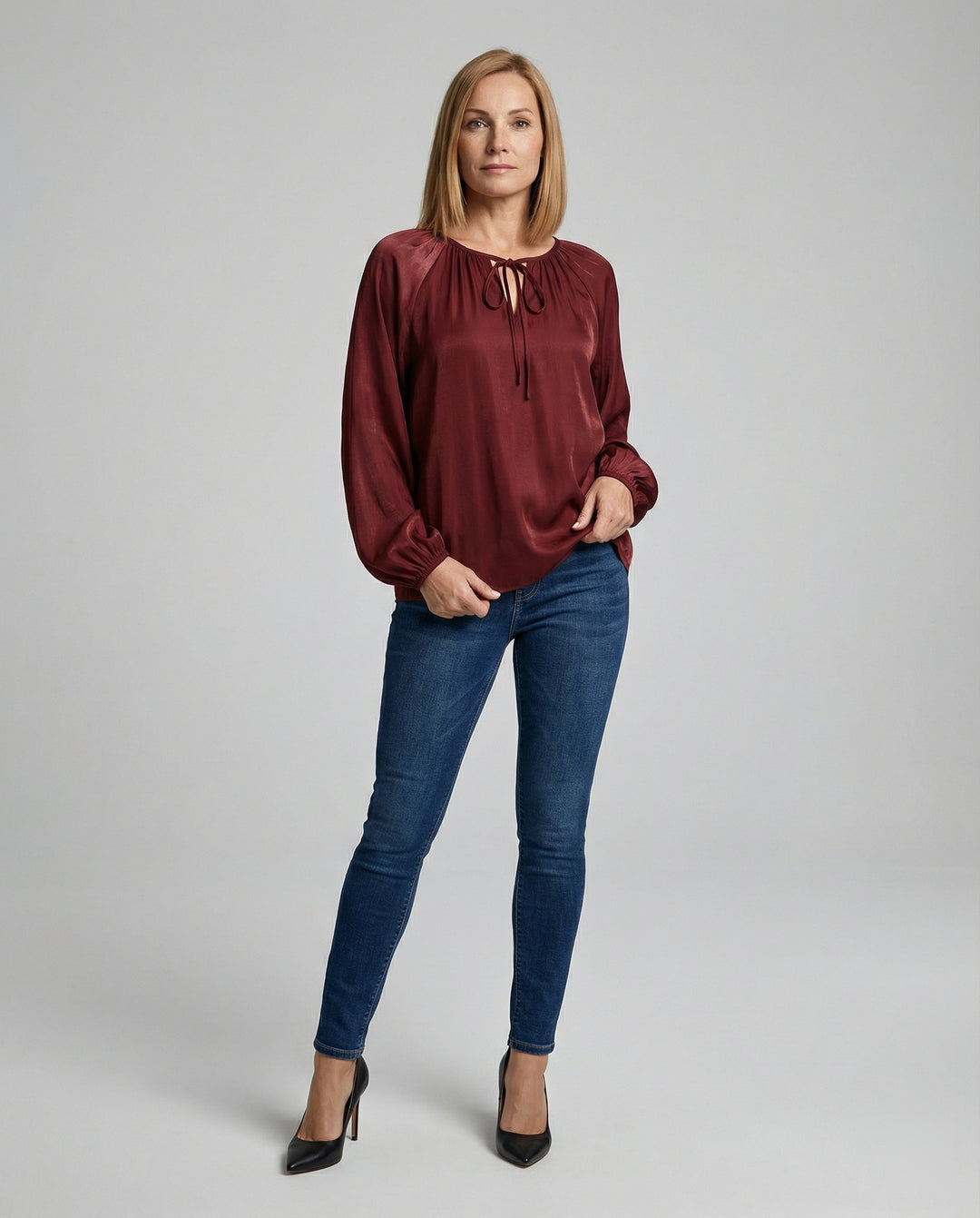 Damen Bluse Satin Ballonärmel