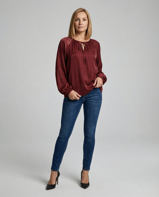 Damen Bluse Satin Ballonärmel