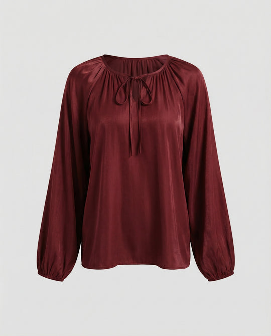 Damen Bluse Satin Ballonärmel