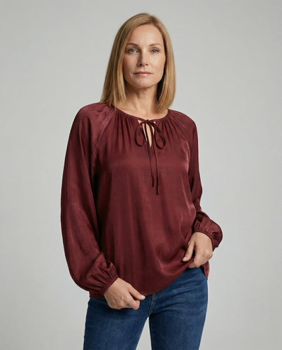 Damen Bluse Satin Ballonärmel