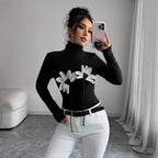 Damen Langarm-Bodysuit mit floralem Schnitt und hohem Kragen R&B