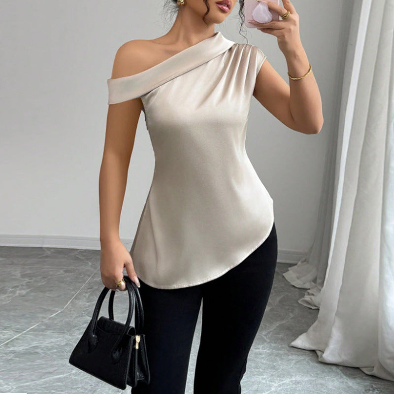 Damen charmantes asymmetrisches Oberteil mit Rüschendetails und einer Schulter R&B