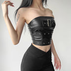 Damen Couture Oberteil aus Leder mit dekorativen Schnallen und Ösen R&B