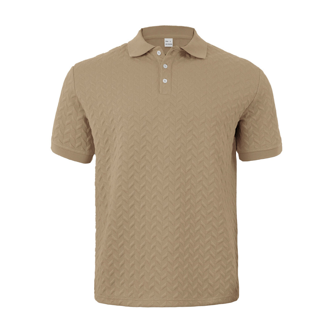 Herren nan feingewobenes Polohemd mit Chevron-Reliefstruktur und kurzer Knopfleiste R&B