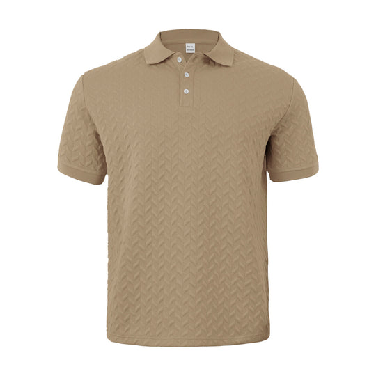 Herren nan feingewobenes Polohemd mit Chevron-Reliefstruktur und kurzer Knopfleiste R&B