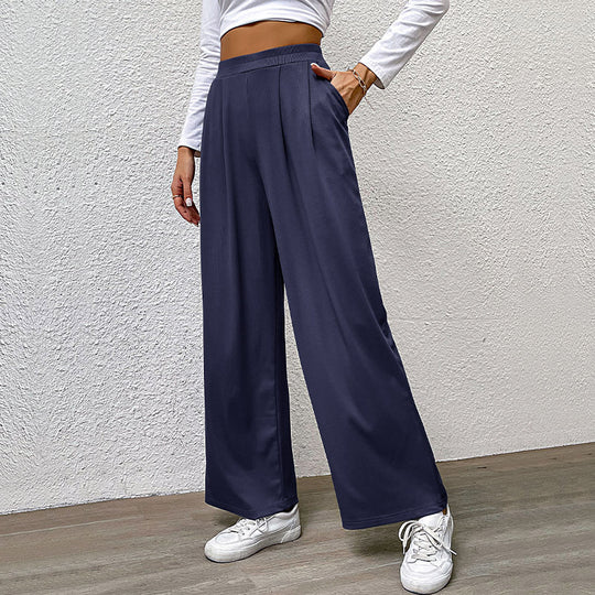 Damen Weite Plissee-Hose mit hohem Bund und praktischen Taschen R&B