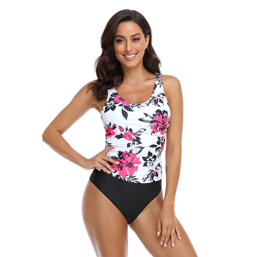 Damen Einteiler Badeanzug mit floralem Design und hohem Bauchweg R&B