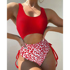 Damen Cut-Out Badeanzug mit hoher Taille und animalischem Muster R&B