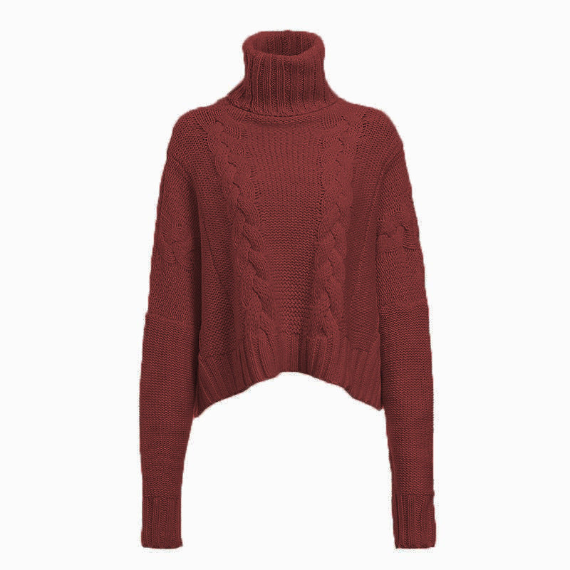 Damen Grobstrickpullover mit hohem Kragen und einzigartigem Zopfdesign R&B