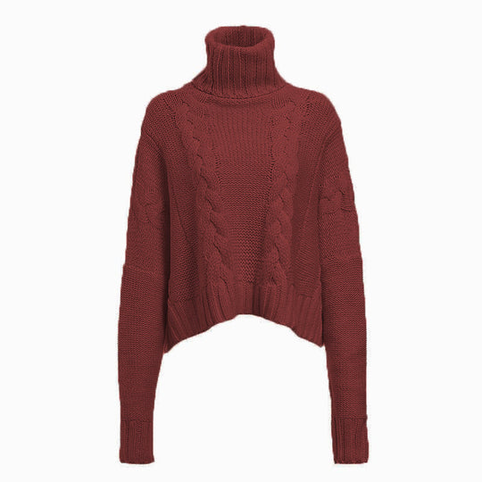 Damen Grobstrickpullover mit hohem Kragen und einzigartigem Zopfdesign R&B