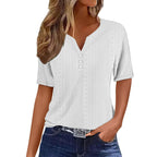 Damen Komfortables Kurzarmshirt mit Knopfdetails R&B