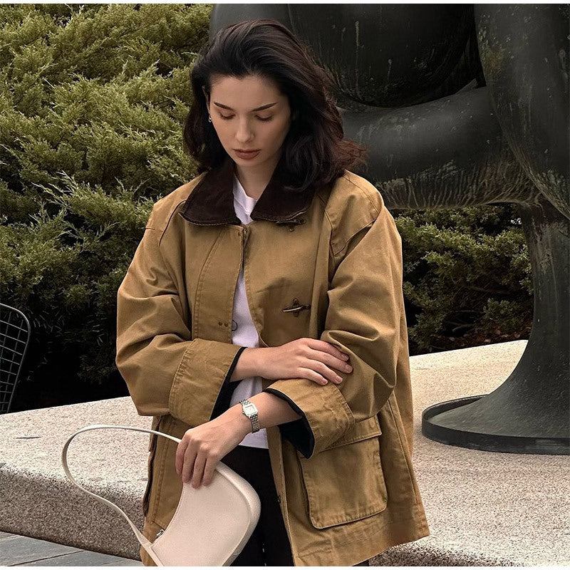 Damen modische Utility-Jacke mit klassischem Kragen und praktischen Taschen R&B