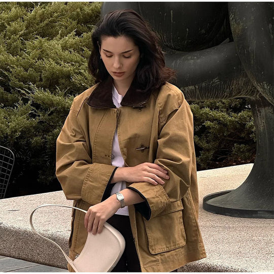 Damen modische Utility-Jacke mit klassischem Kragen und praktischen Taschen R&B