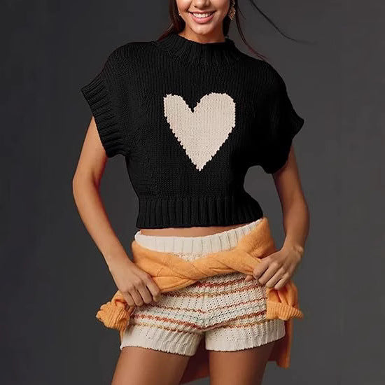 Damen Pullover mit Herzmotiv und kurzem Schnitt R&B