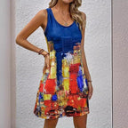 Damen Sommerkleid mit künstlerischem Druck und figurbetontem Schnitt R&B