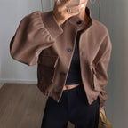 Damen Modische Kurzjacke mit Stehkragen und praktischen Taschen R&B