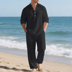 Herren komfortables Homewear-Set mit eleganter Knopfleiste und langen Hosen R&B