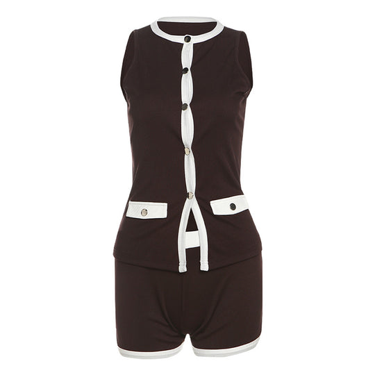 Damen Sportliches Outfit mit Leopardenmuster und Knopfdetaillierung R&B