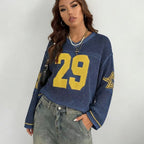 Damen Sportlicher Oversized Pullover mit Motivstickerei R&B