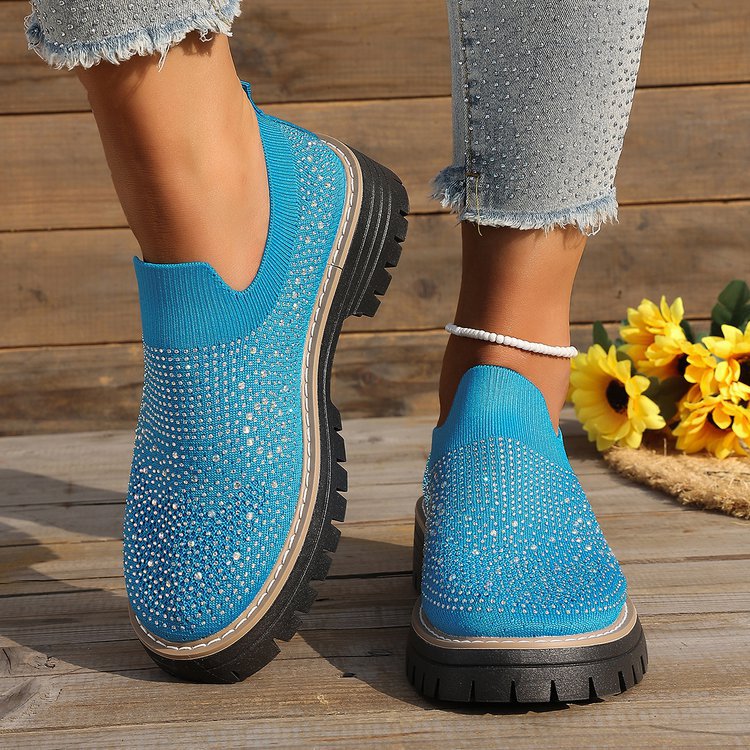 Damen Slip-On Sneakers mit funkelndem Strass und rutschfester Sohle R&B