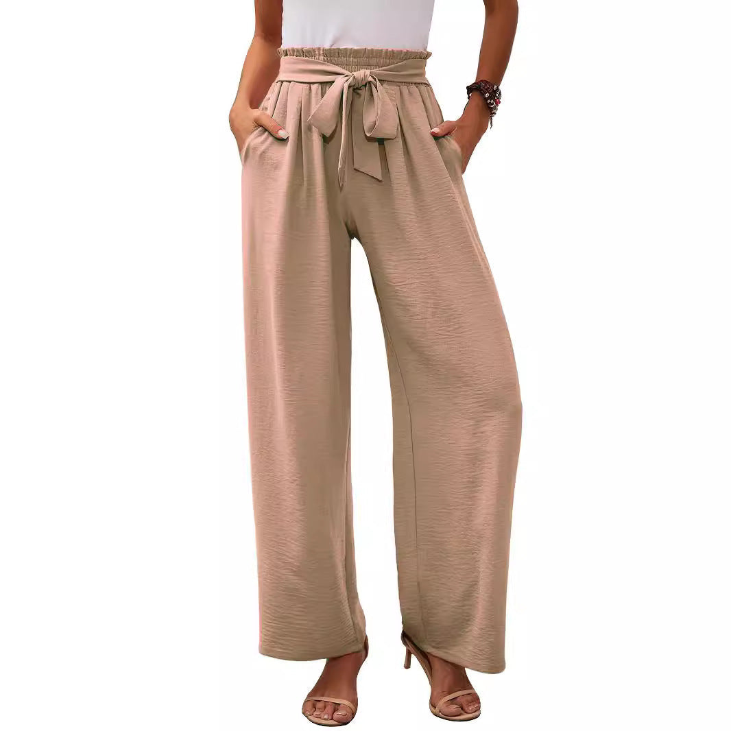 Damen weite Palazzo-Hose mit elastischem Bund und Bindegürtel R&B
